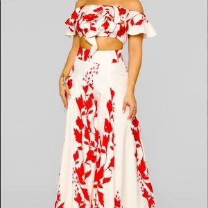 Two piece Ruffle off the shoulder Floral Pant Set